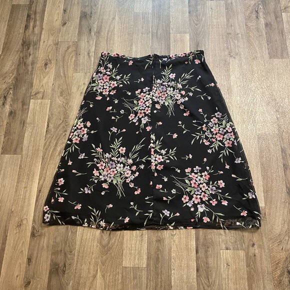 Vintage JR Bentley Black Floral Midi Skirt Size Large - Picture 3 of 6